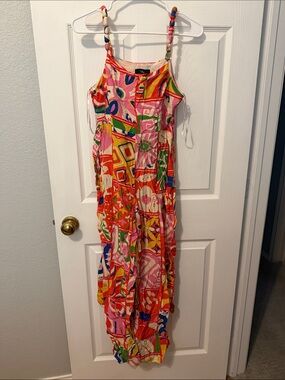 Lulu's Multicolor Patchwork Maxi Jumpsuit with Braided Straps